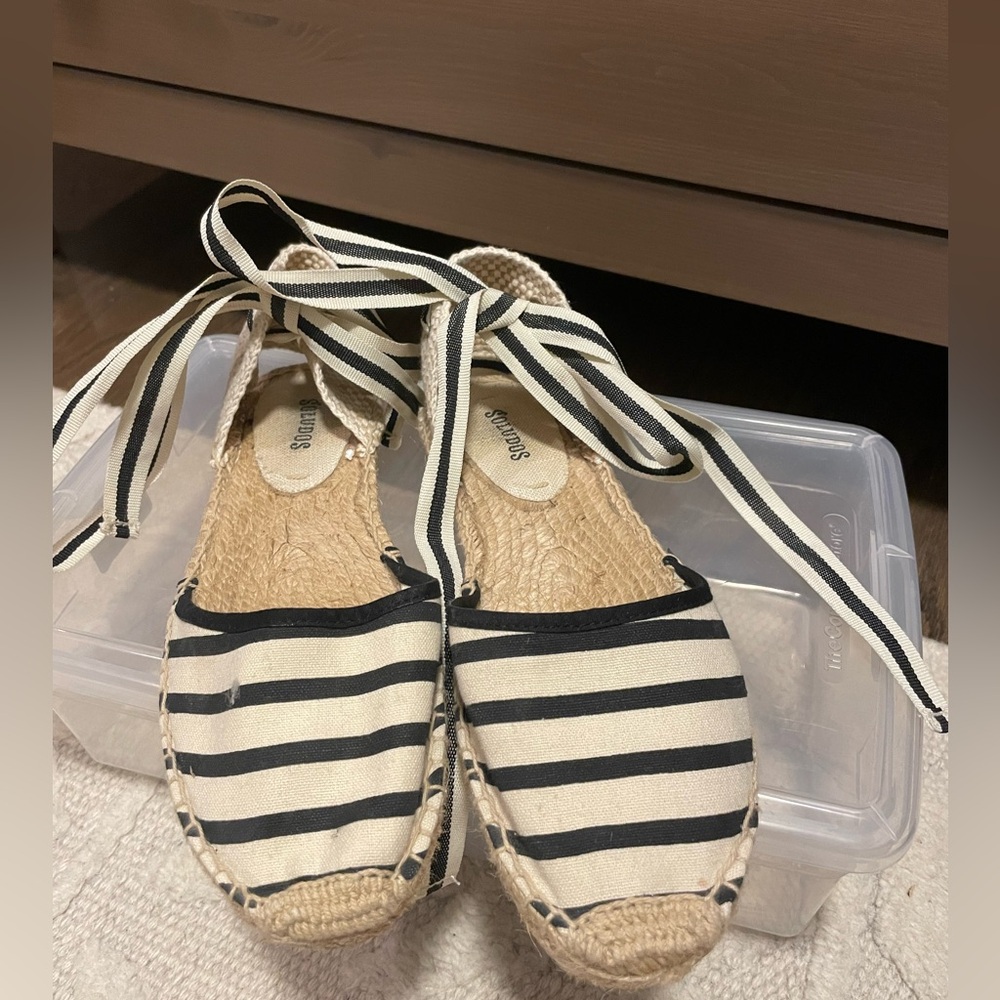 Suludos Women's Classic Striped Espadrille  Sandals Lace Up Black/Natural Size 7